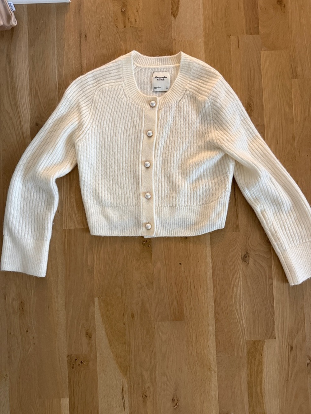 Abercrombie & Fitch Ivory Ribbed Pearl-Button Cardigan